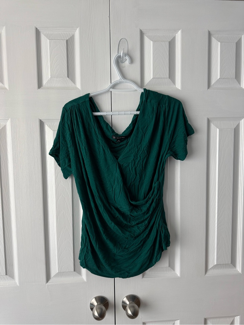 INC International Concepts Emerald Green Drapery V Neck Blouse XXL Stretch